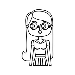 beauty cartoon woman with long hair portrait