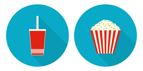 Flat vector cup of cola and bucket of popcorn