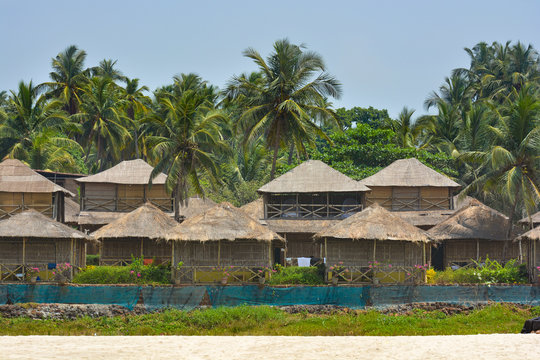 Wooden huts on Mandrem beach in North Goa.India