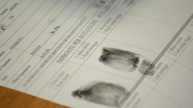 Fingerprints, recording fingerprint  on index card by black ink