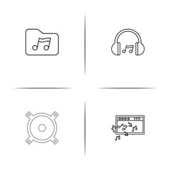 Music simple linear icons set. Outlined vector icons