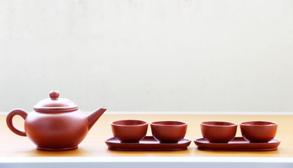 tea set Chinese on wood table  with copy space