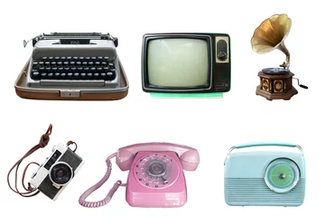 Fotobehang Vintage Collection of vintage retro technology related - clipping path objects isolated on white background.  © jakkapan