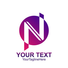 Initial letter N logo template colored purple circle design for business and company identity