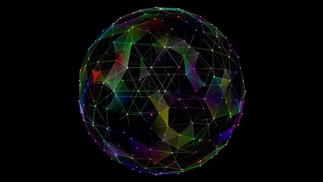 Planet earth globe Triangle Plexus Network Connections colorful on black background