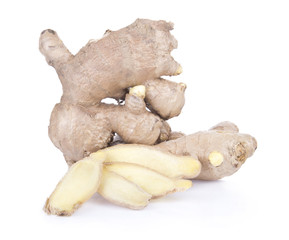 Fresh ginger on a white background