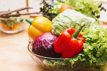 Fresh vegetables on wooden table