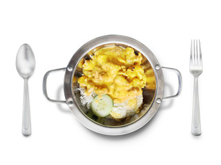 Tasty Asian food series - Salted egg yolk chicken with rice