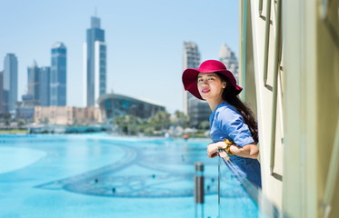 Fashionable girl enjoying view at Dubai mall
