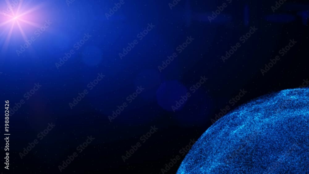 Poster Purple Hi Technology Scifi Particle Rotating Sphere On Space Background. Motion Graphic Flicker Sun Flare In Universe Idea Concept Design.