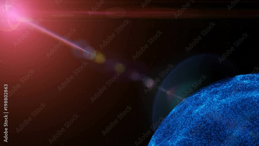 Poster blue hi technology scifi particle rotating sphere on space background. motion graphic purple flicker