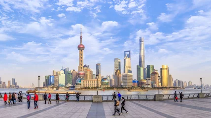 Lichtdoorlatende gordijnen Shanghai Skyline van stedelijk architectonisch landschap in Shanghai
