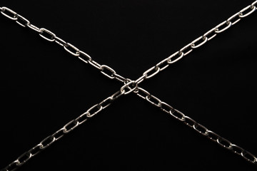 cross on the cross of a chain on a black background, prohibited by a chain