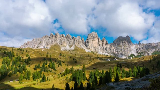 Time Lapse of Dolomites Italy landscape Pizes de Cir Ridge in South Tyrol, Western Dolomites - Italy tourist attraction for nature travel and outdoor acticity. Breathtaking landscape of Northern Italy