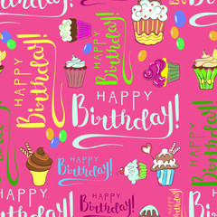 Seamless pattern Happy Birthday