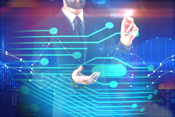 Businessman on circuit background