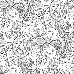 Monochrome Seamless Pattern with Floral Motifs