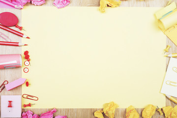 Working office table top with supplies