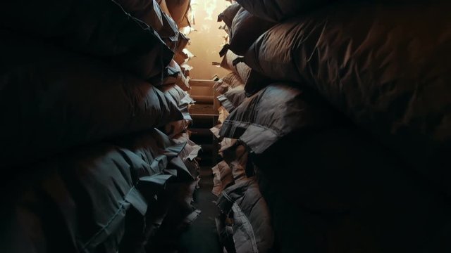 Bags in a stock at the factory of macaroni