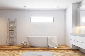 Naklejka na ściany i meble White tile bathroom interior, side view