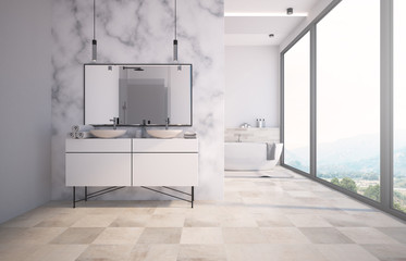 Panoramic marble bathroom interior, sink