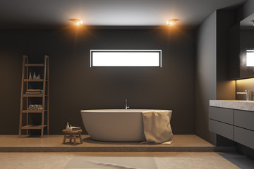 Dark gray bathroom interior, side view