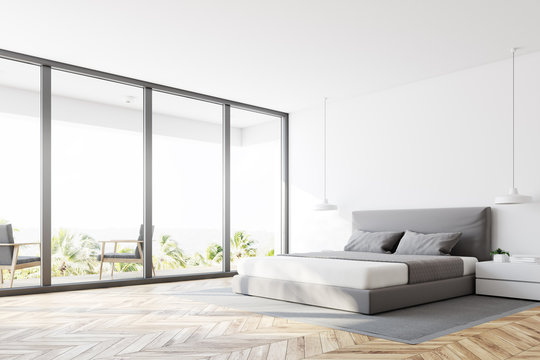White panoramic bedroom corner