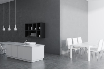 Gray kitchen and dining room corner