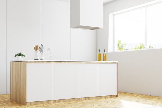 White kitchen countertop side view