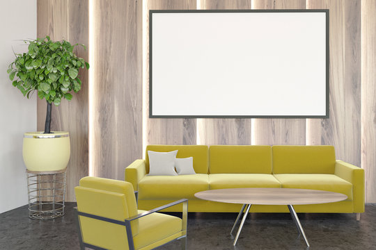 White and wooden office waiting room sofa poster
