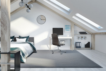 Attic bedroom and home office interior