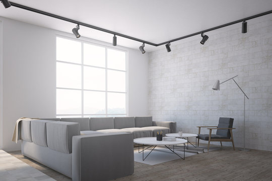 White brick scandinavian living room corner