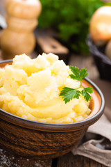 Mashed potato. Potato mash with butter and milk. Boiled potato. Potato puree