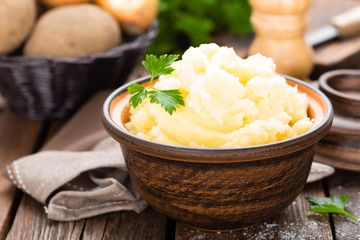Mashed potato. Potato mash with butter and milk. Boiled potato. Potato puree