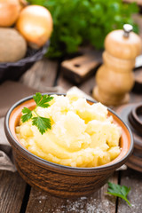 Mashed potato. Potato mash with butter and milk. Boiled potato. Potato puree