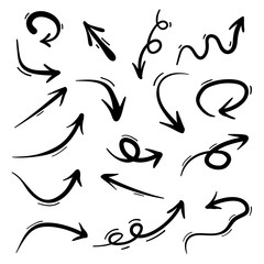 Set of black hand drawn arrows isolated on white background. Vector graphic element.