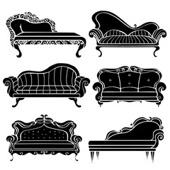 Furniture hand drawn set, vintage sofa, couch - 198809031
