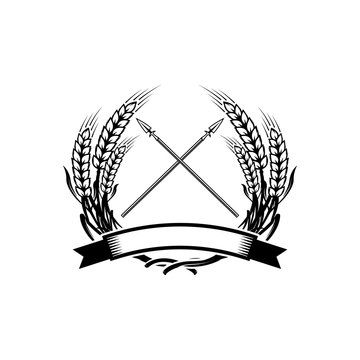 Emblem template with crossed lances. Design element for logo, label, emblem, sign.