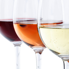 Wein Gläser Weingläser Weißwein Rotwein Rose Quadrat freigestellt Freisteller