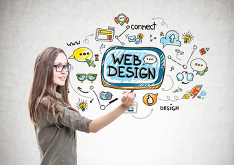 Smiling woman with a marker, web design