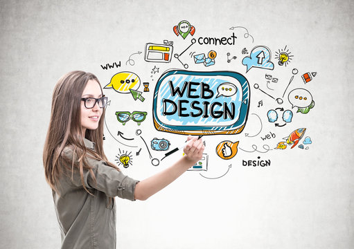 Smiling woman with a marker, web design