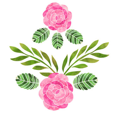 Hand painted watercolor pink flowers roses, leaves vector de Stock | Adobe Stock Hand painted watercolor pink flowers roses, leaves vector de Stock | Adobe Stock