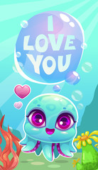 Little cute cartoon baby octopus