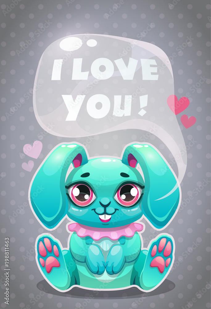 Sticker Little cute cartoon sitting bunny saying I Love You.