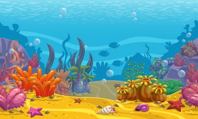Foto op Plexiglas Meisjeskamer Cartoon naadloze onderwater achtergrond.