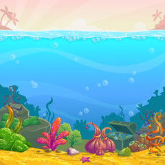 Naklejka na ściany i meble Cartoon underwater background.