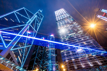 Central district, Hong Kong city at night.