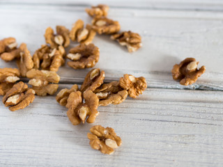 Scattered on the table walnuts