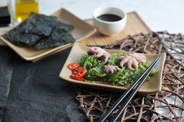 salad from sea cabbage chuka, octopus