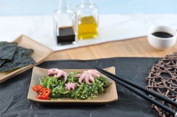 salad from sea cabbage chuka, octopus